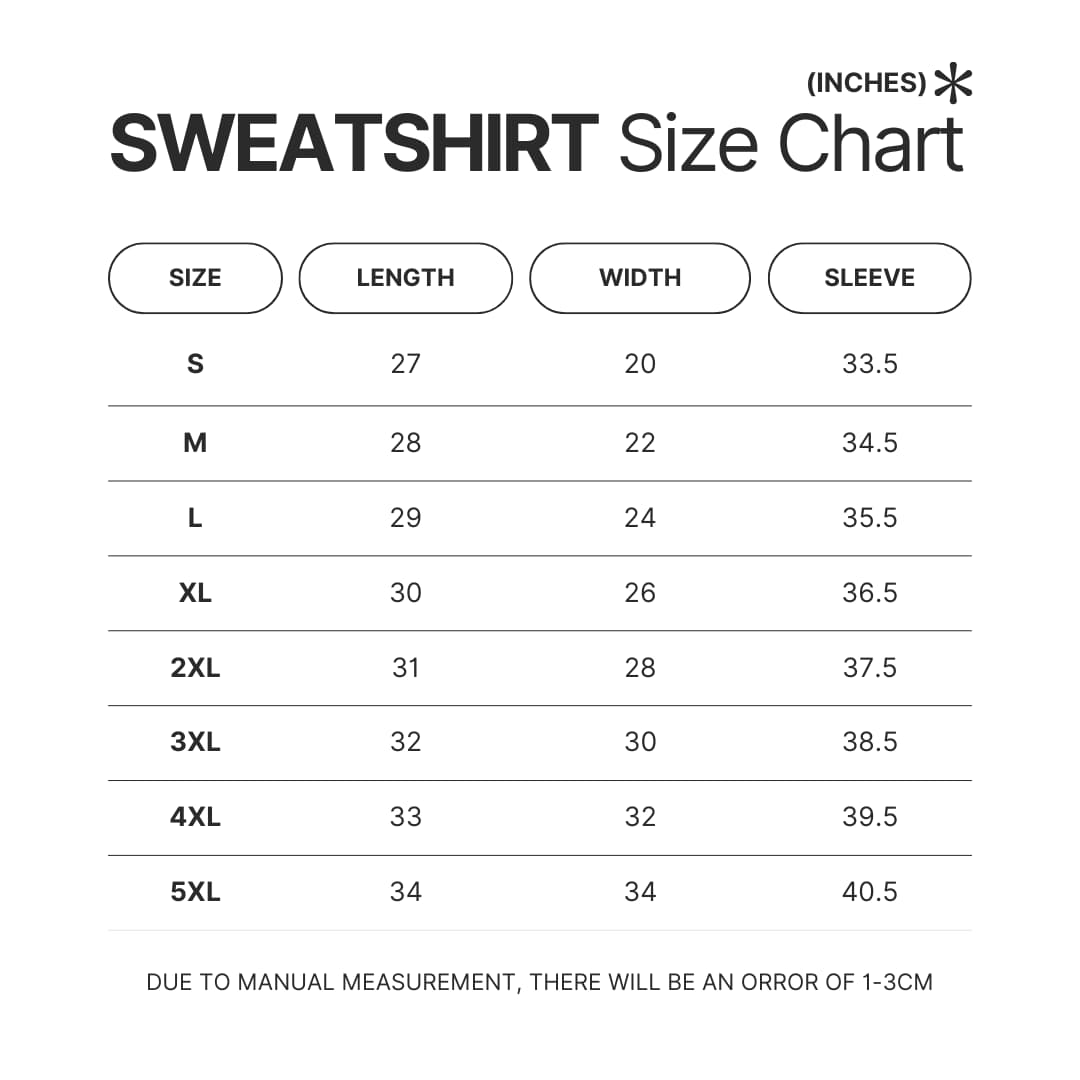 Sweatshirt Size Chart - Given Merch