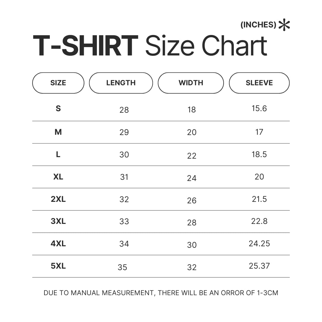 T shirt Size Chart - Given Merch